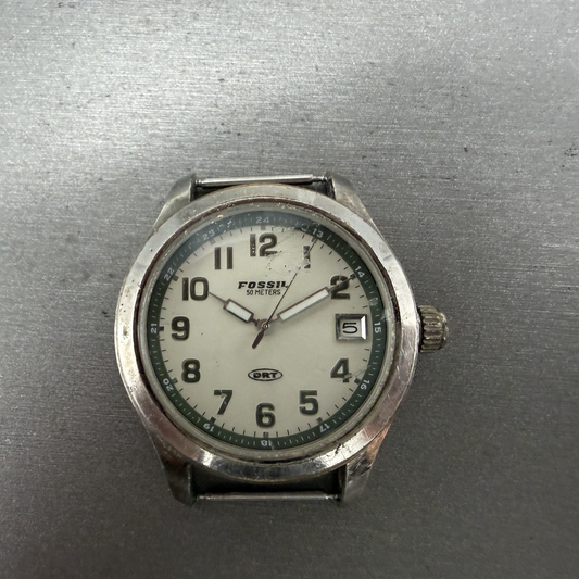 Fossil DRT Watch Men 37mm White Dial Silver Tone Date Round DT-4007 New Battery0