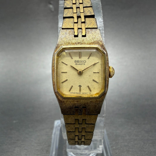 Seiko Watch Women 17mm Champagne Dial Gold Tone Octagon 5420-5420 New Battery0