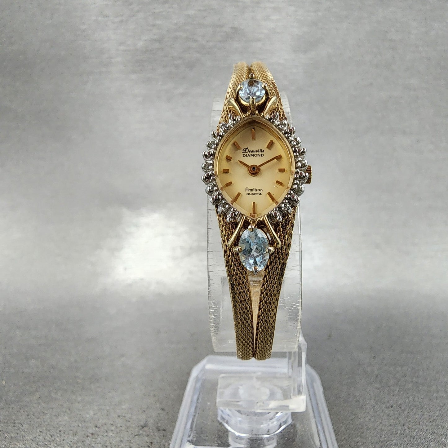 Armitron Deauville Diamond Watch Women 15mm Gold Dial Gold Tone Oval New Battery5
