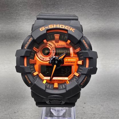 Casio G-Shock GA-700BR Watch Men 53mm Orange Dial Black Chrono Alarm New Battery0