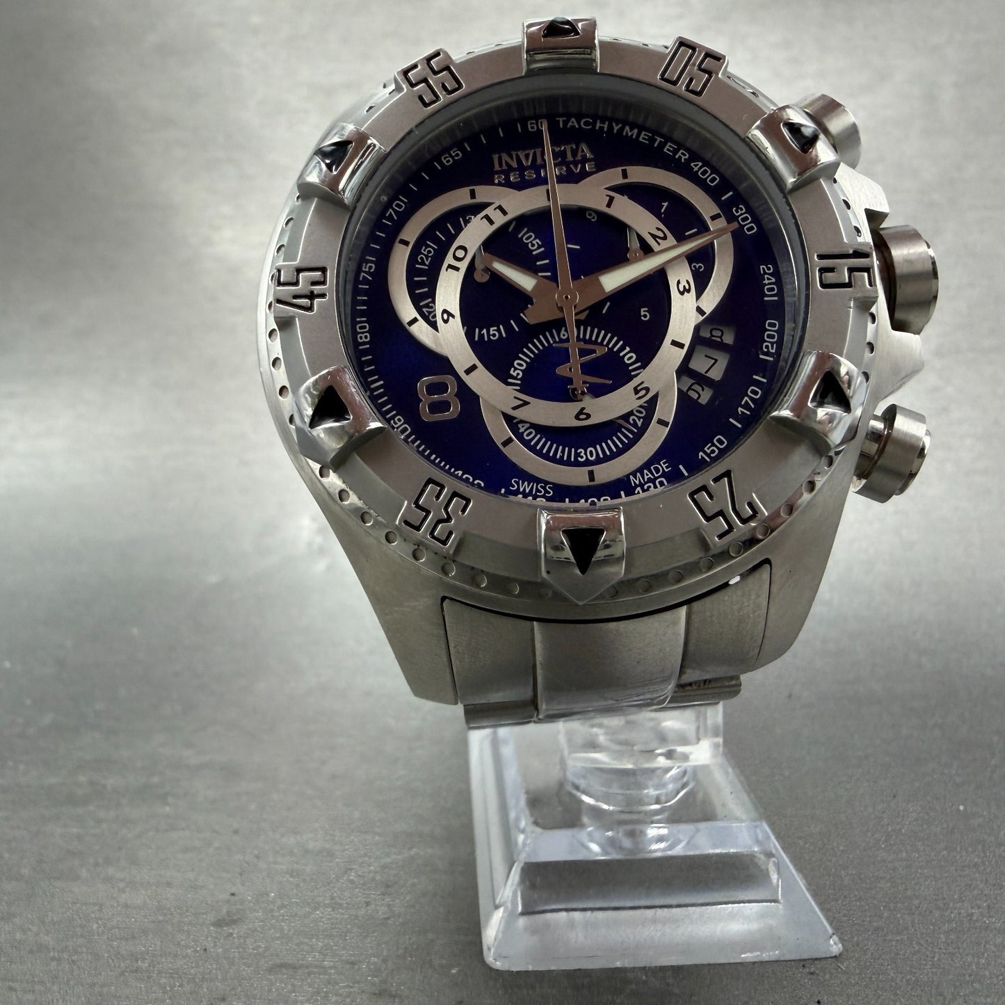 Invicta Reserve Chronograph Watch Men 52mm Blue Dial Steel Date 5526 New Battery5