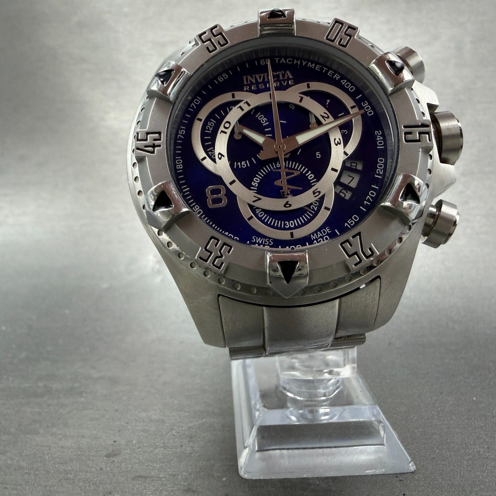 Invicta Reserve Chronograph Watch Men 52mm Blue Dial Steel Date 5526 New Battery5