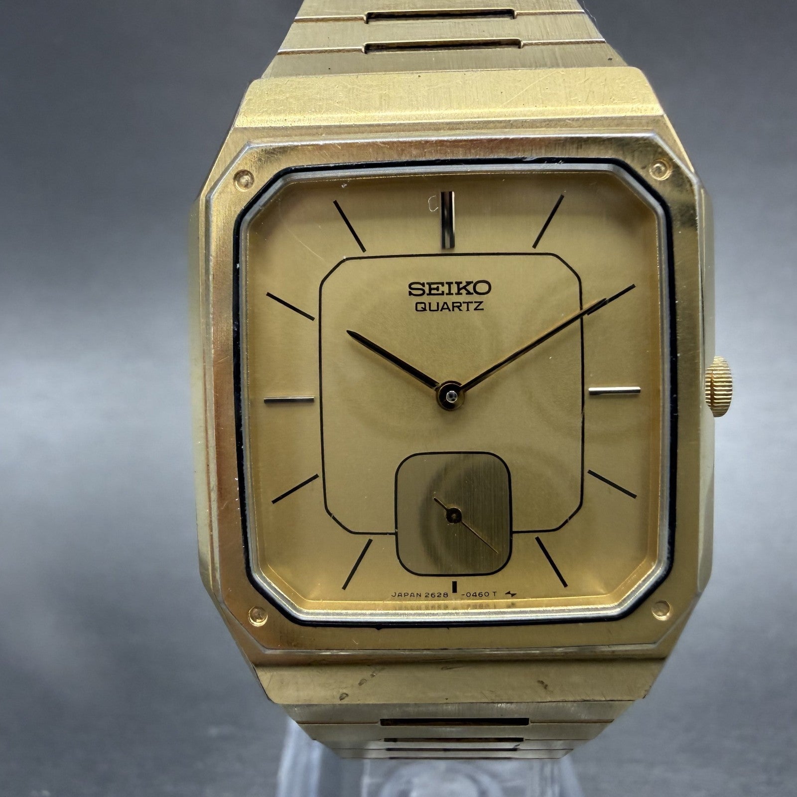 Seiko Tank Watch 30mm Champagne Dial Gold Tone Rectangle 2628-5109 New Battery0