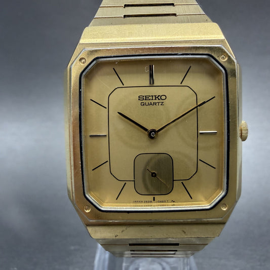 Seiko Tank Watch 30mm Champagne Dial Gold Tone Rectangle 2628-5109 New Battery0