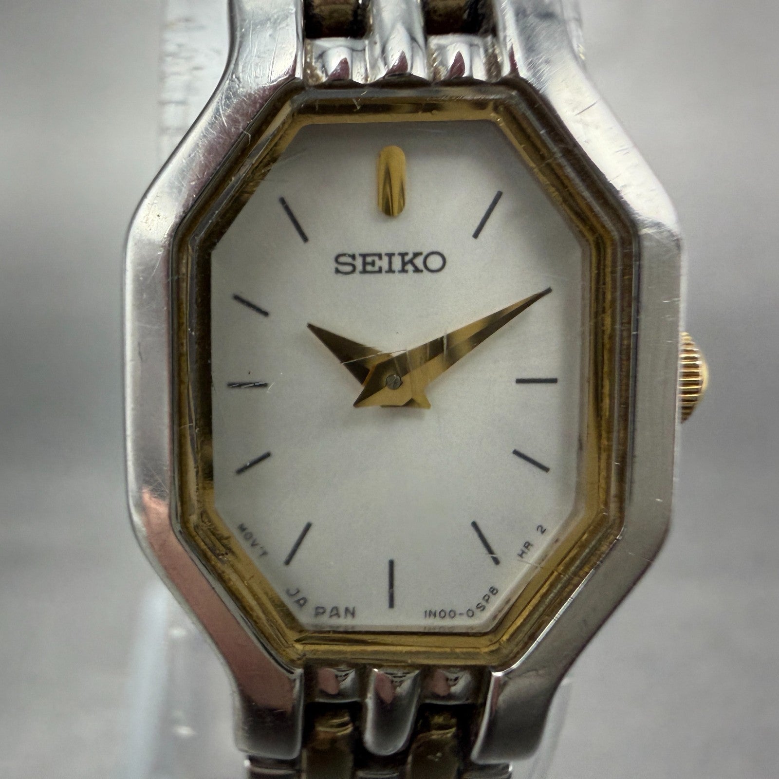 Seiko Watch Women 16mm White Dial Two Tone Octagon 1N00-0GV0 New Battery Vintage1
