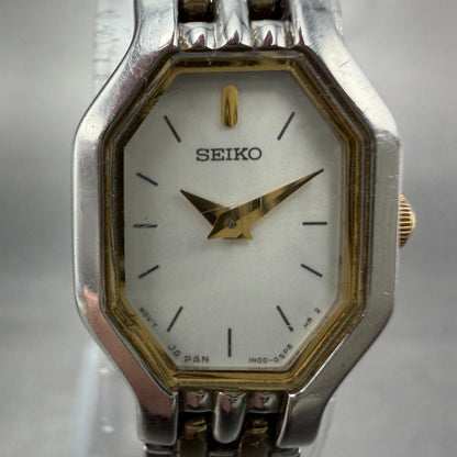 Seiko Watch Women 16mm White Dial Two Tone Octagon 1N00-0GV0 New Battery Vintage1