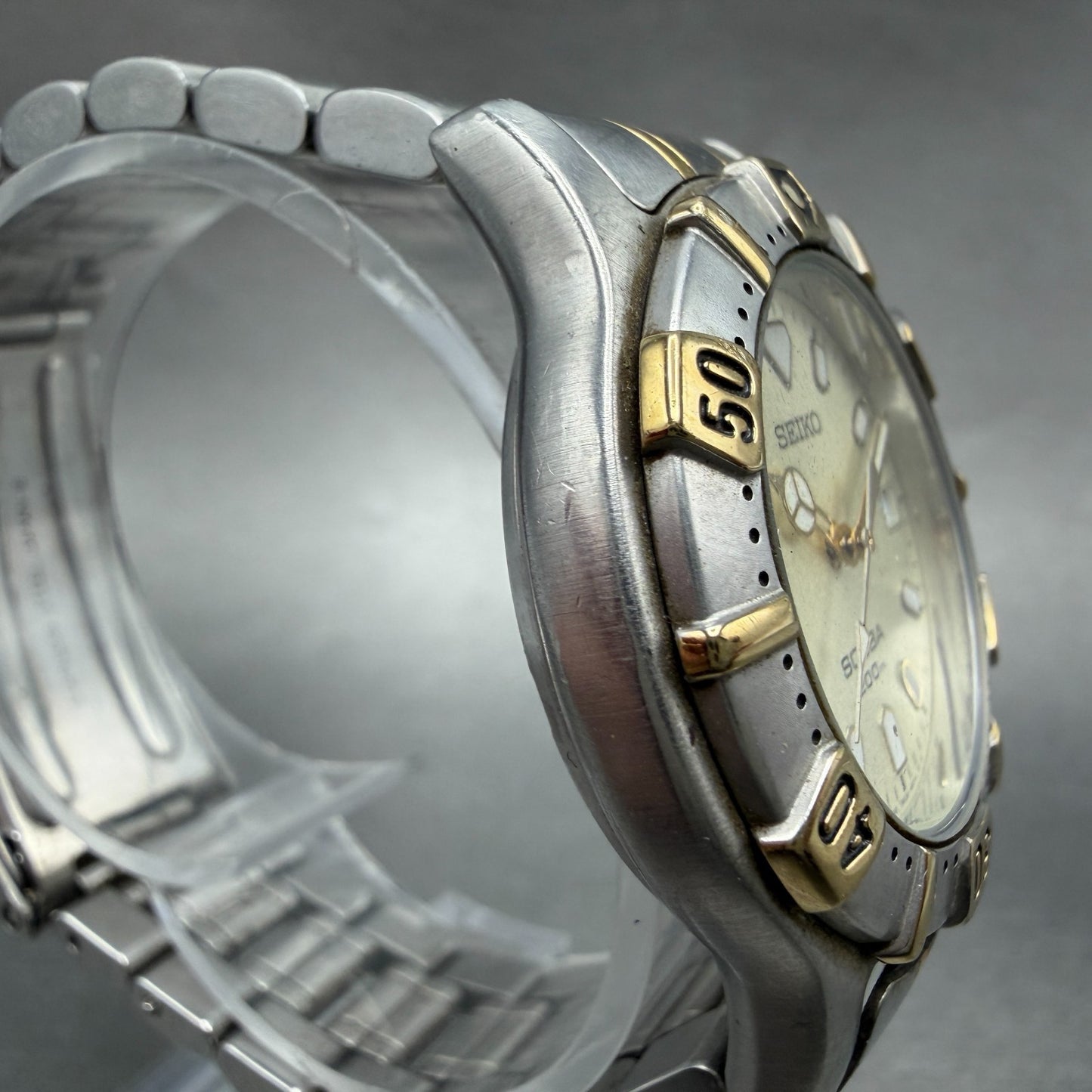 Seiko Scuba Watch Men 36mm Champagne Dial Two Tone Date 7N35-6010 New Battery3