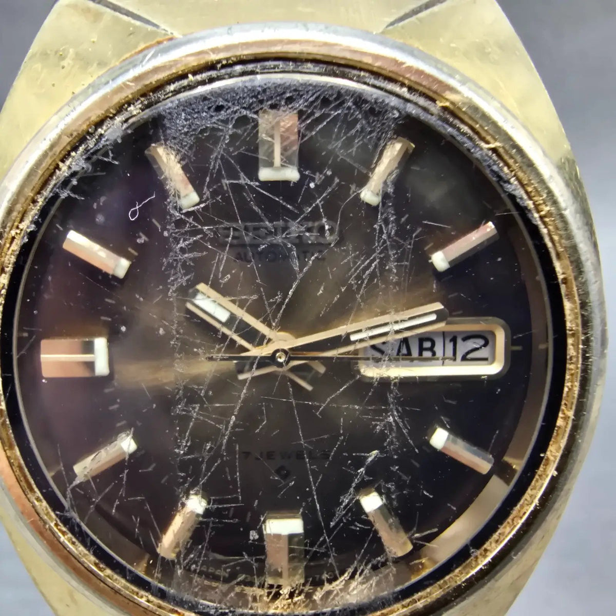 Seiko Automatic Watch Men 37mm Brown Dial Gold Tone Daydate 6309-7009 Runs VTG1