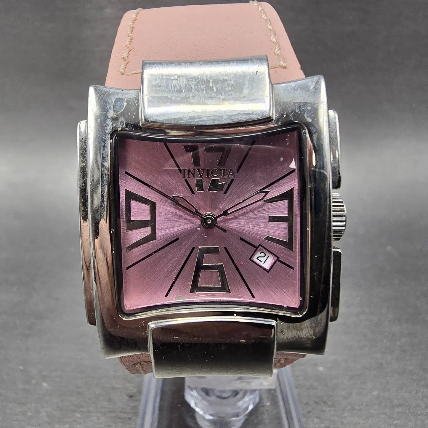 Invicta Watch Women 30mm Pink Dial Silver Tone Square Date 2317 New Battery0