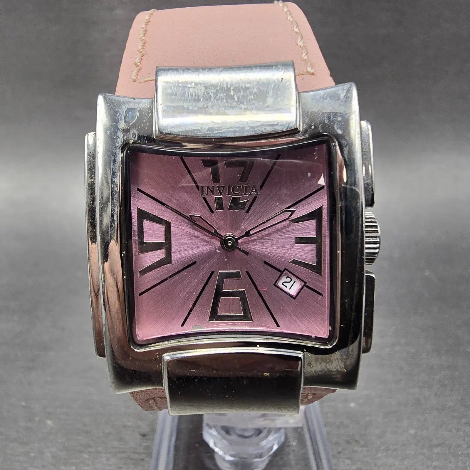 Invicta Watch Women 30mm Pink Dial Silver Tone Square Date 2317 New Battery0