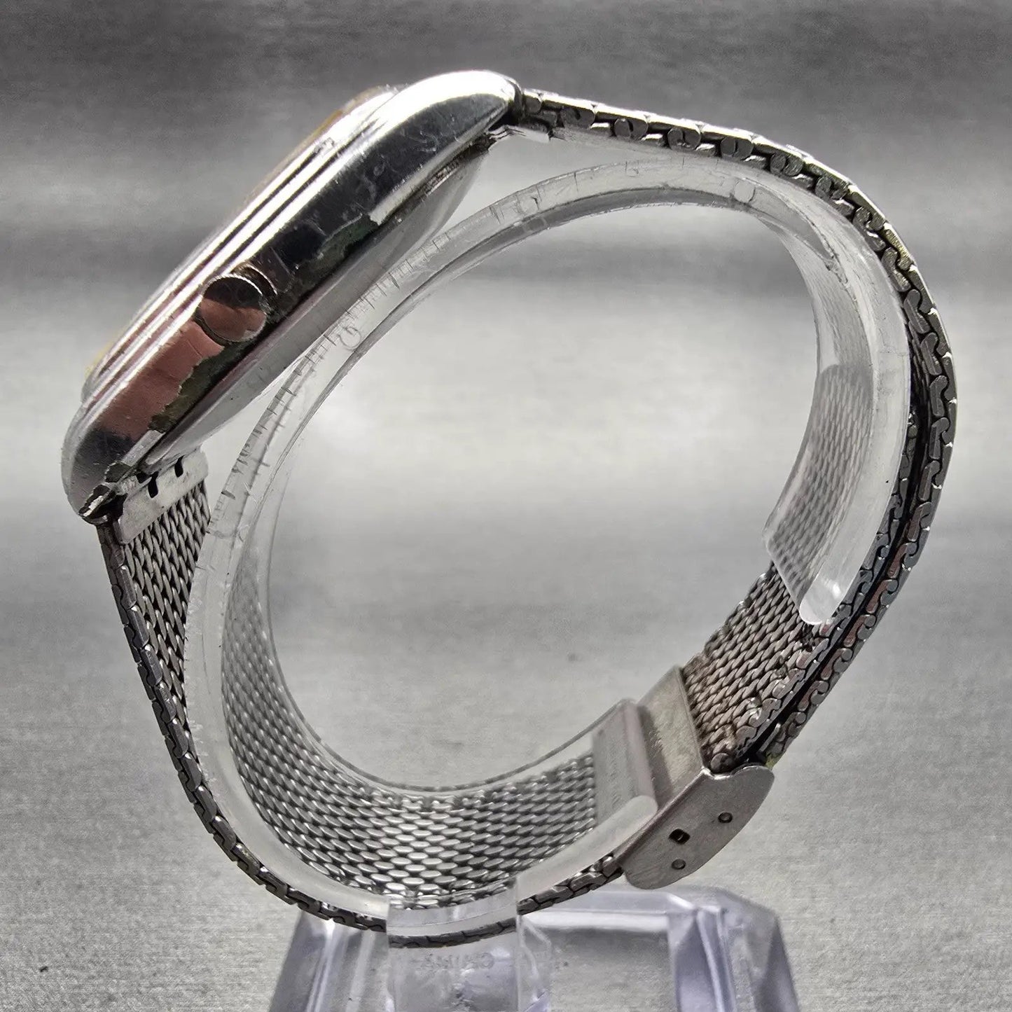 Seiko Watch Men 37mm Silver Dial Silver Tone Rectangle 43-5200 New Battery VTG6