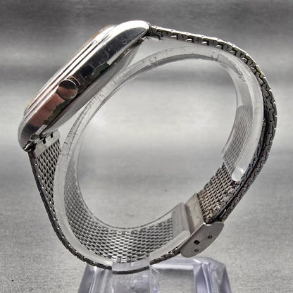 Seiko Watch Men 37mm Silver Dial Silver Tone Rectangle 43-5200 New Battery VTG6