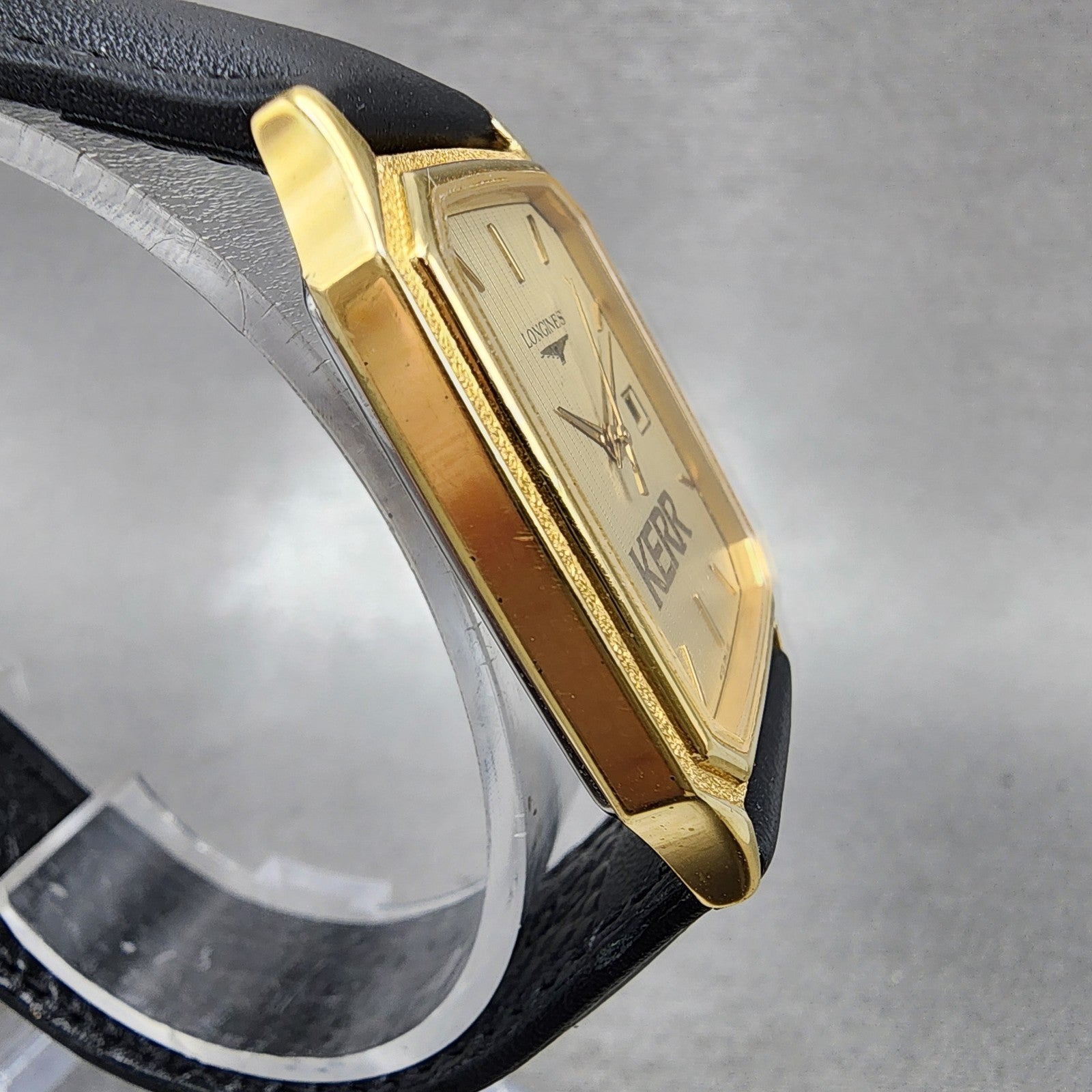 Longines Tank Watch Men 28mm Gold Dial Gold Tone Date Rectangle New Battery VTG3