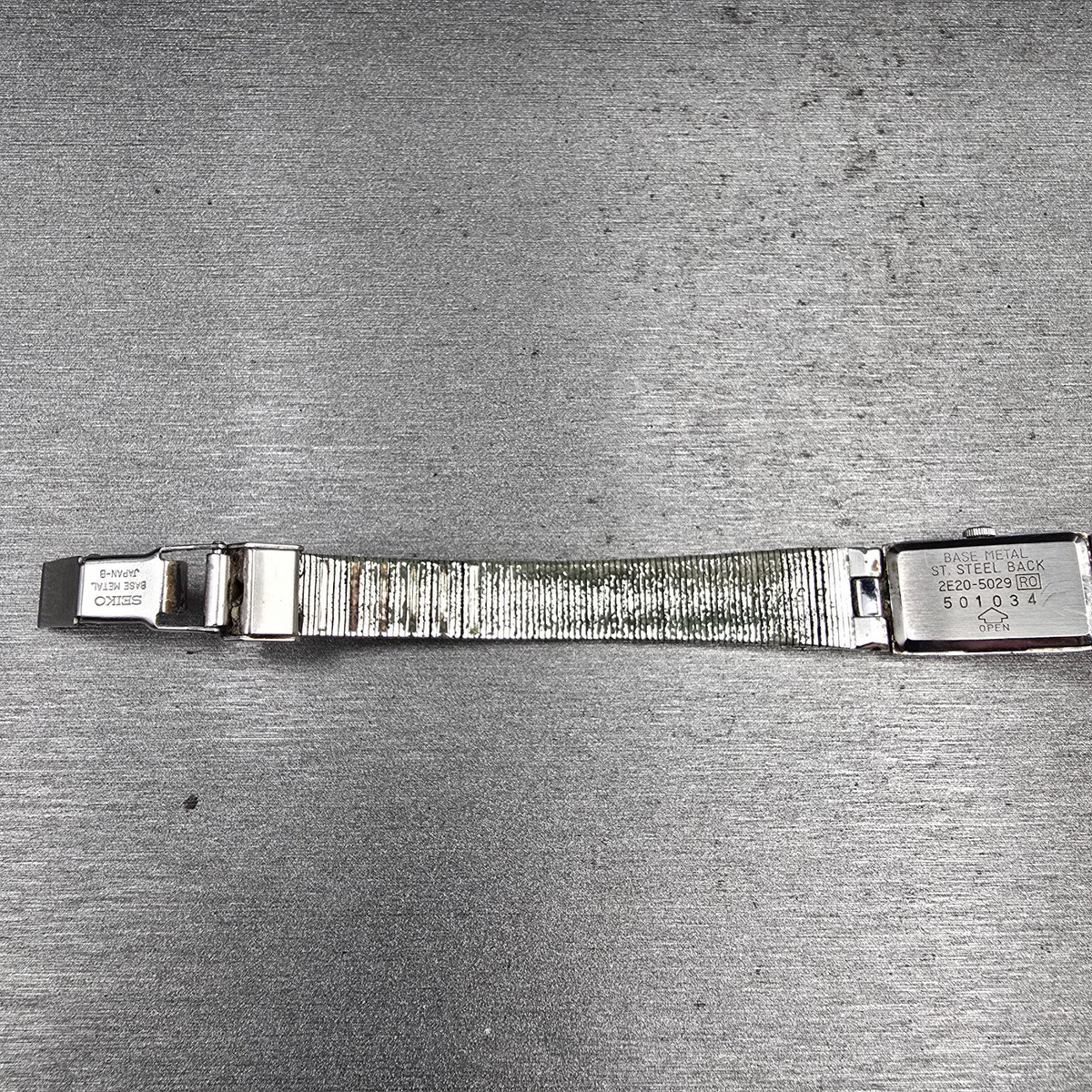 Seiko Watch Women 12mm Silver Dial Silver Rectangle 2E20-5029 New Battery VTG J110