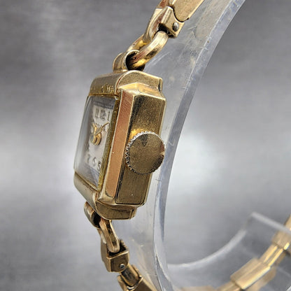 Bulova Cocktail Watch Women 14mm Cream Dial 10K Gold Filled Rectangle Manual Win2