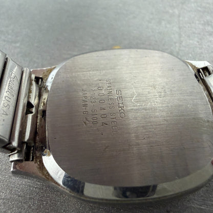Seiko SQ Watch Men 32mm Silver Dial Two Tone Daydate Rectangle 7123-5100 PARTS10