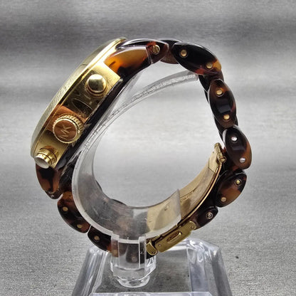 Michael Kors Watch Women 43mm Brown Dial Gold Tone Chrono Date MK5216 New Batt6