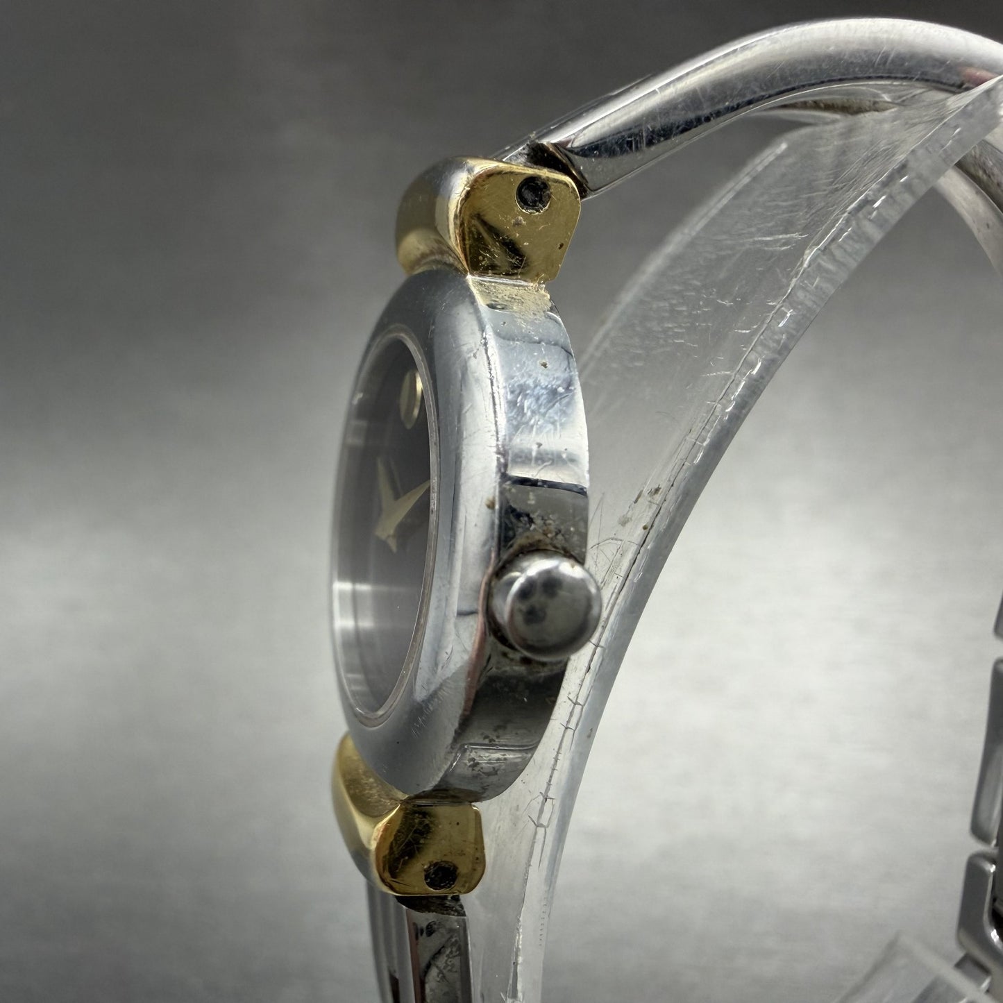 Movado Harmony Watch Women 23mm Black Dial Two Tone bangle Round New Battery AB2