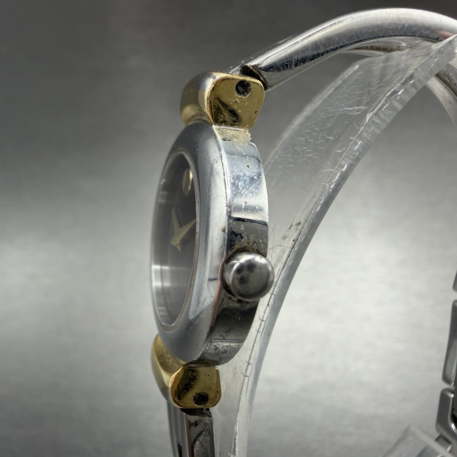 Movado Harmony Watch Women 23mm Black Dial Two Tone bangle Round New Battery AB2