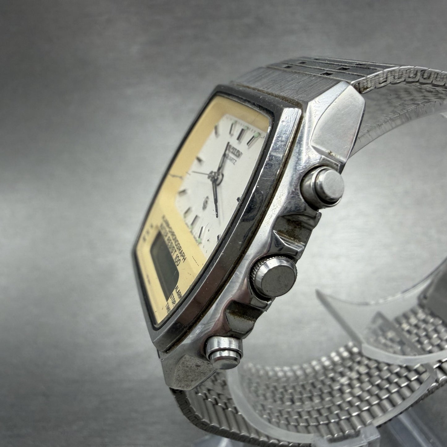 Citizen CQ Analog Digital Watch Men 34mm White Dial Silver Tone Alarm PARTS3