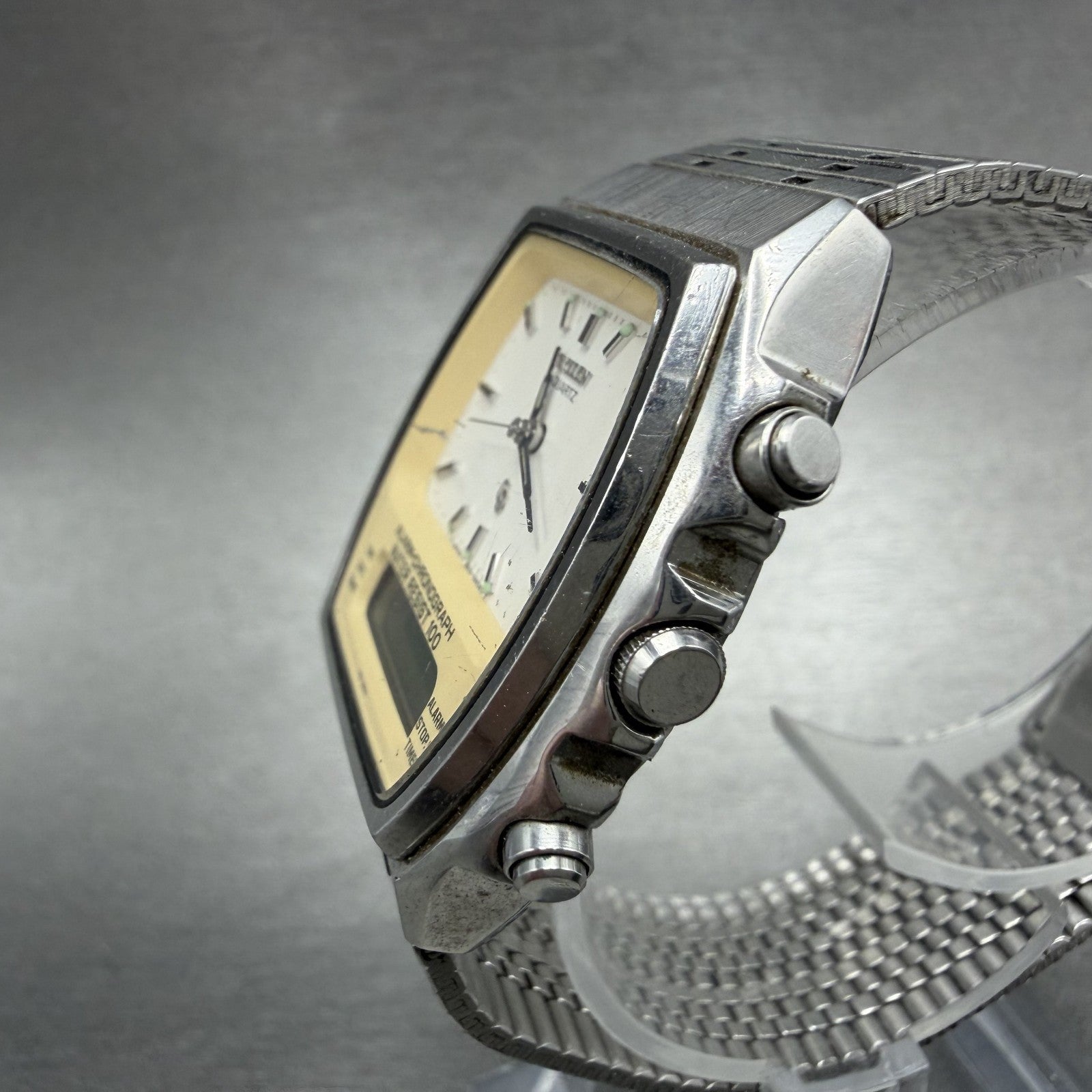 Citizen CQ Analog Digital Watch Men 34mm White Dial Silver Tone Alarm PARTS3