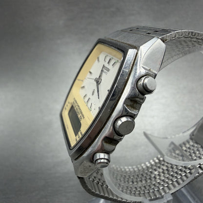 Citizen CQ Analog Digital Watch Men 34mm White Dial Silver Tone Alarm PARTS3