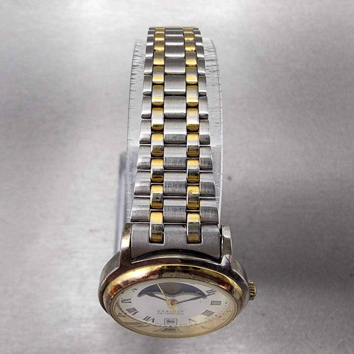 Exactly Moonphase Watch Women 26mm White Dial Two Tone Date Round New Battery4