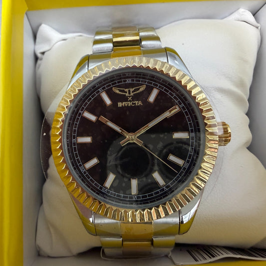 Invicta Specialty Watch Men 41mm Black Dial Two Tone Round Fluted Bezel 690110