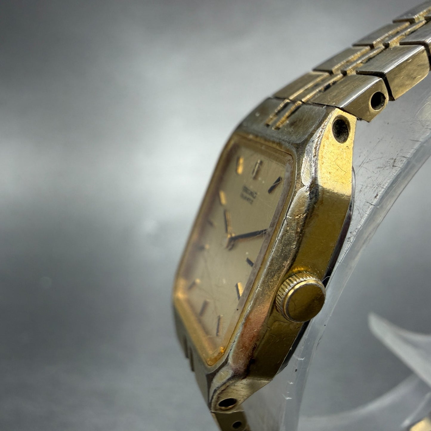 Seiko Watch Women 16mm Gold Dial Gold Tone Octagon 2C20-5209 New Battery Vintage2