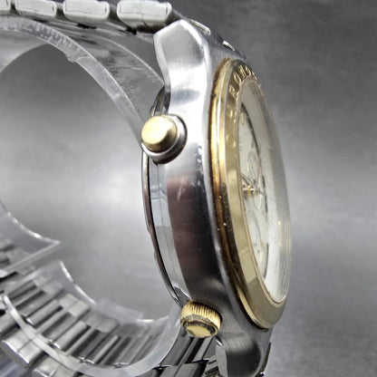 Seiko Chronograph Watch Men 37mm Cream Dial Two Tone Date READ!!!! 7A34-70193