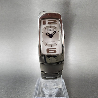 Seiko Premier Tank Watch Women 17mm White Dial Satinless Steel Rectangle New Bat