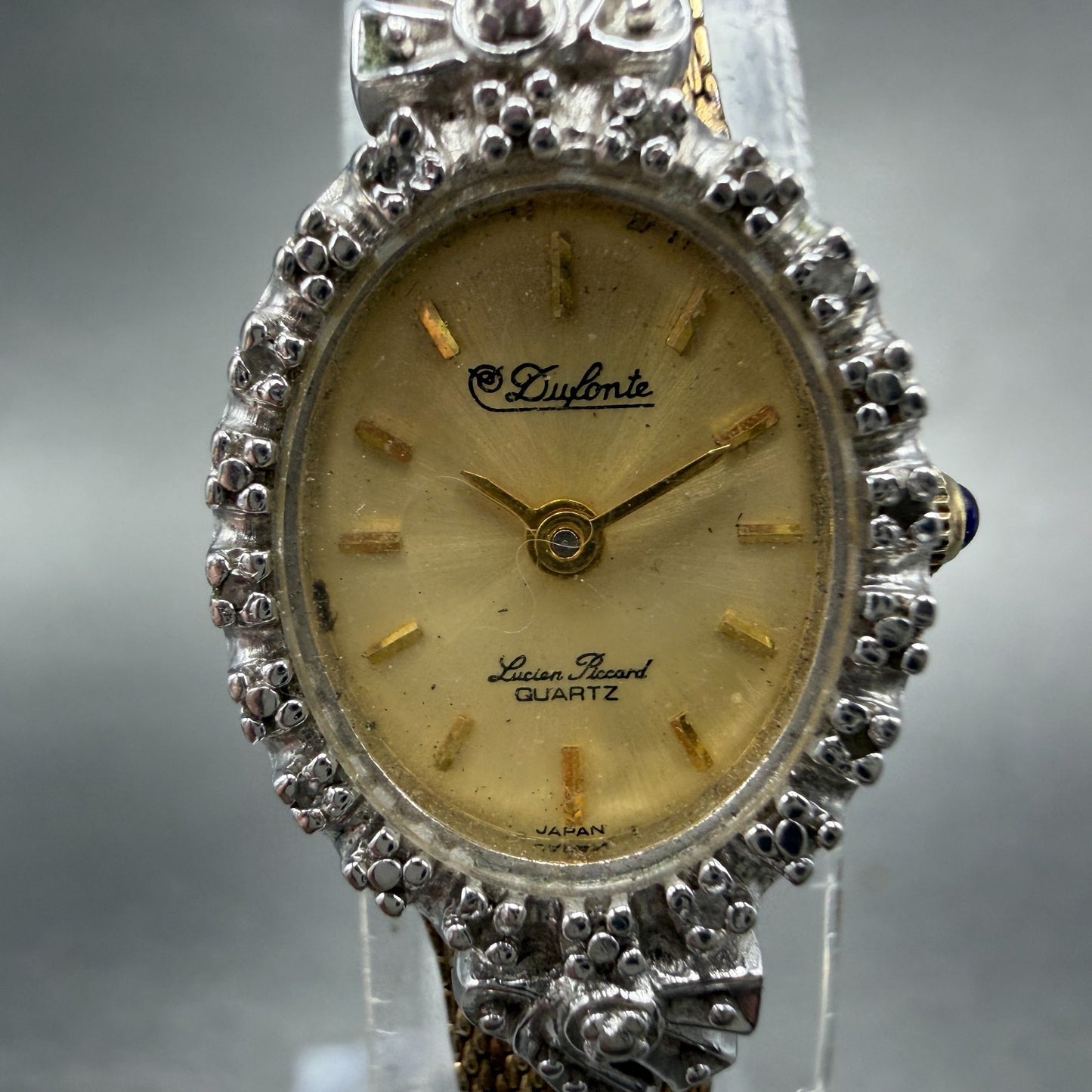 Lucien Piccard Dufonte Watch Women 17mm Champagne Dial Gold Diamond Bezel NewBat1