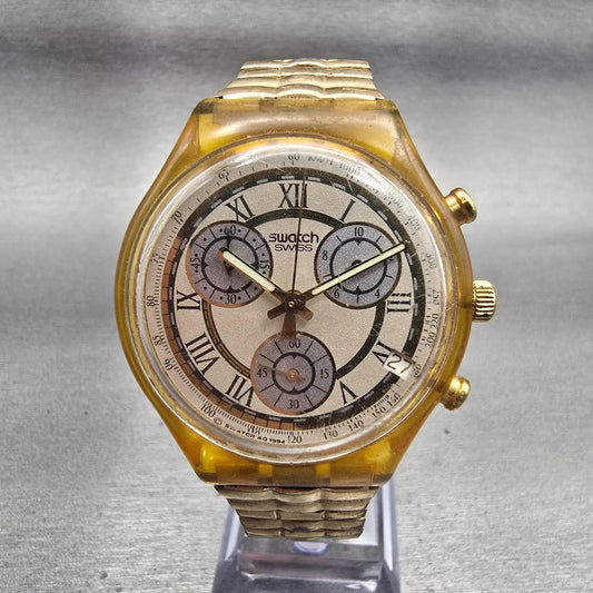Swatch Chronograph Clocher Watch Men Champagne Dial Date SJC400 New Battery0