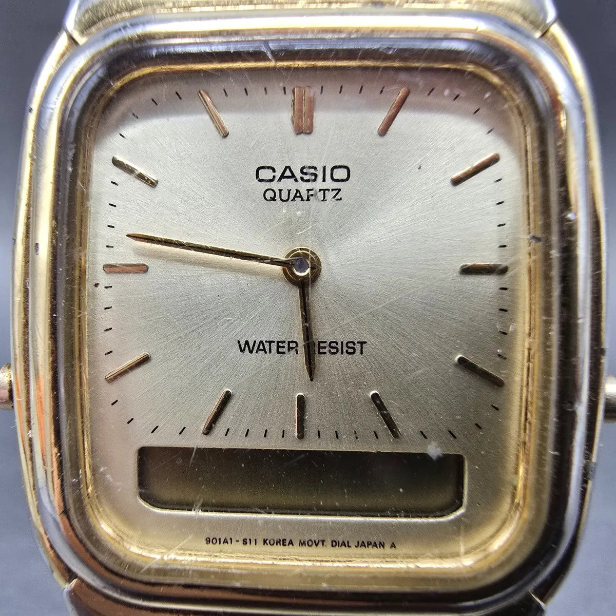 Casio AQ-307 Watch Men 30mm Champagne Dial Gold Alarm Chronograph PARTS2