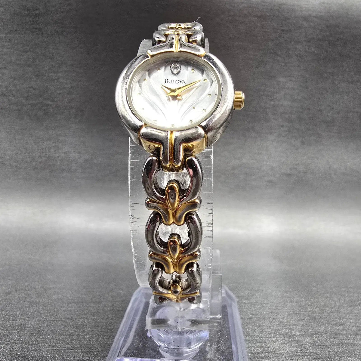 Bulova Watch Women 20mm Silver Dial Two Tone Diamond Round 98P15 New Battery JP25