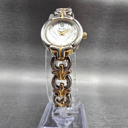 Bulova Watch Women 20mm Silver Dial Two Tone Diamond Round 98P15 New Battery JP25