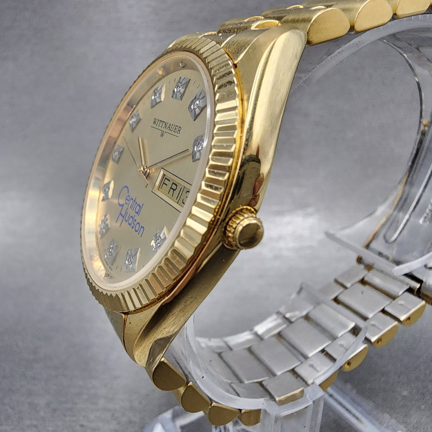 Wittnauer President Watch Men 35mm Gold Dial Gold Tone Daydate JV9635 New Batt2