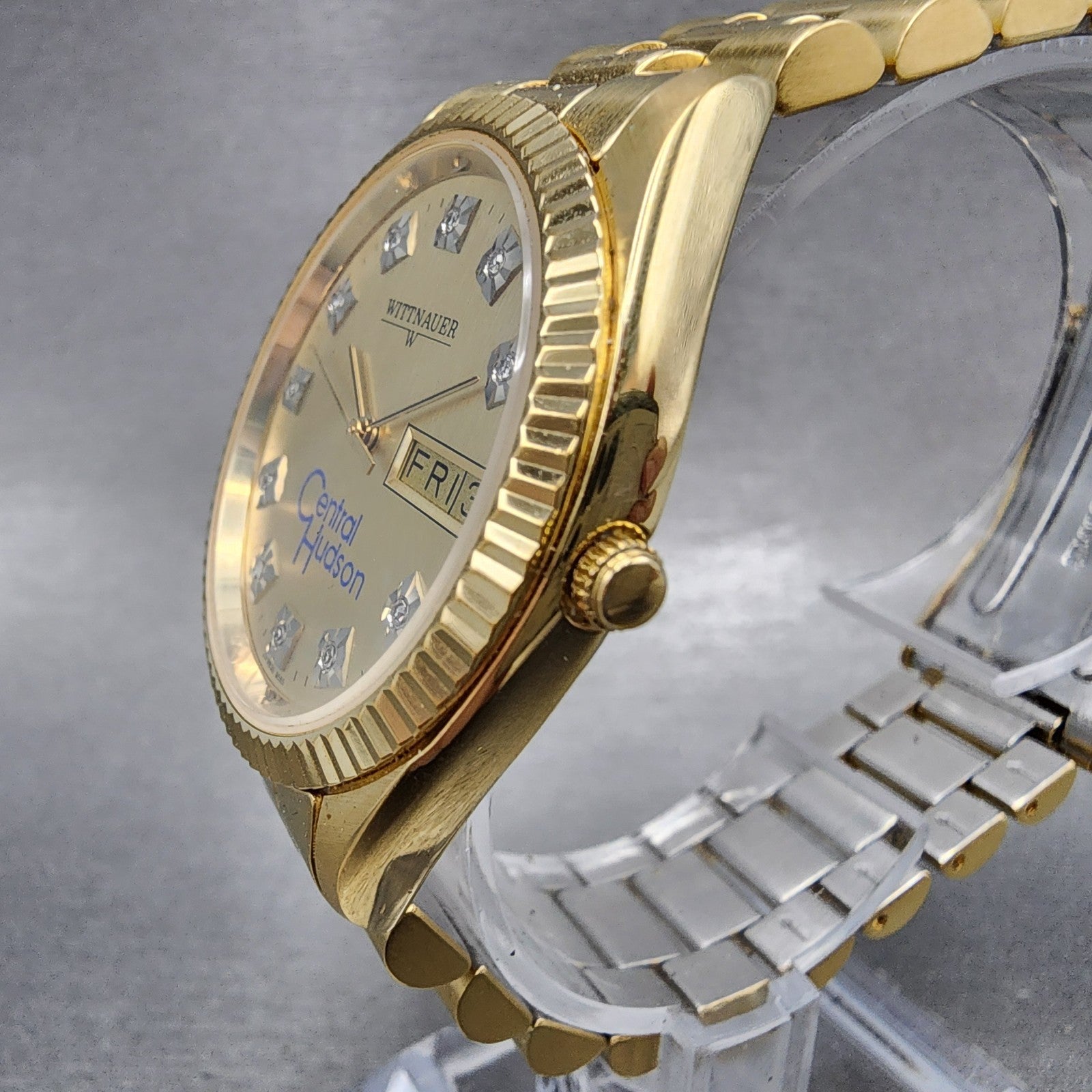 Wittnauer President Watch Men 35mm Gold Dial Gold Tone Daydate JV9635 New Batt2