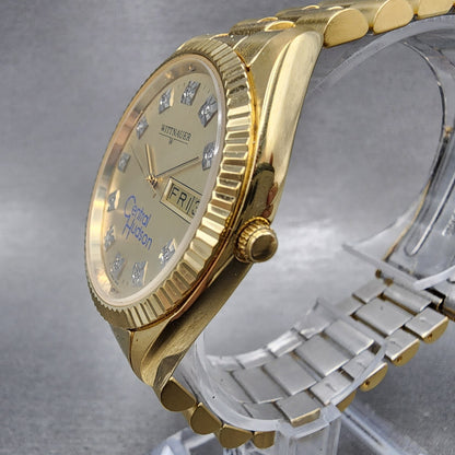 Wittnauer President Watch Men 35mm Gold Dial Gold Tone Daydate JV9635 New Batt2