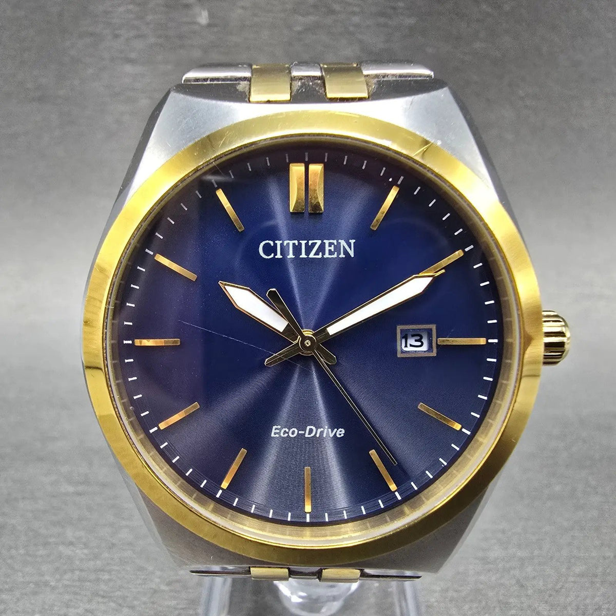 Citizen Eco-Drive Watch Men 40mm Blue Dial Two Tone Date E111-S099633 Works JP0