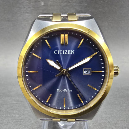 Citizen Eco-Drive Watch Men 40mm Blue Dial Two Tone Date E111-S099633 Works JP0