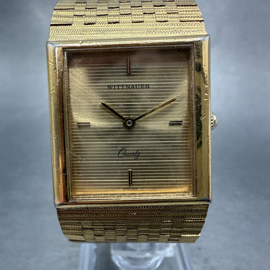 Wittnauer Tank Watch Men 25mm Champagne Dial Gold Tone Rectangle New Battery0