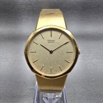 Seiko Watch Men 32mm Champagne Dial Gold Tone Round 7430-6009 New Battery VTG0