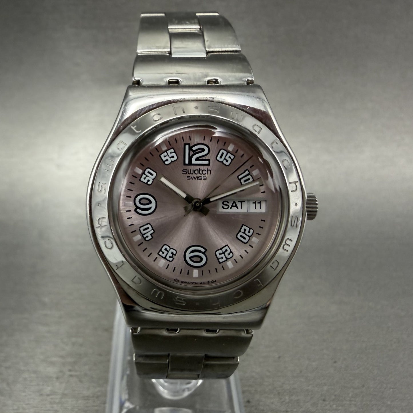 Swatch Irony Ciel Clair Watch Women 33mm Pink Dial Steel Daydate Round New batt0
