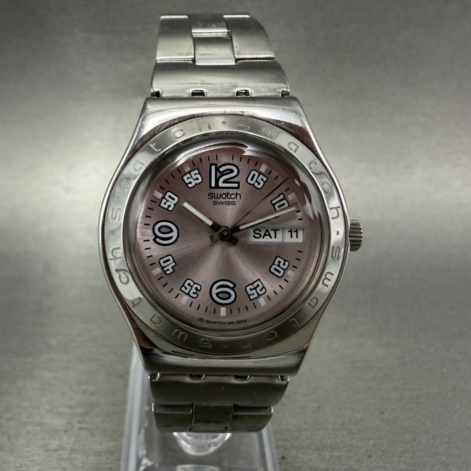 Swatch Irony Ciel Clair Watch Women 33mm Pink Dial Steel Daydate Round New batt0