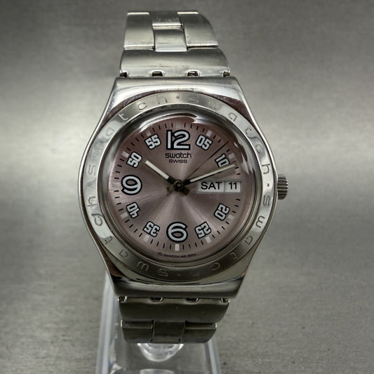 Swatch Irony Ciel Clair Watch Women 33mm Pink Dial Steel Daydate Round New batt0