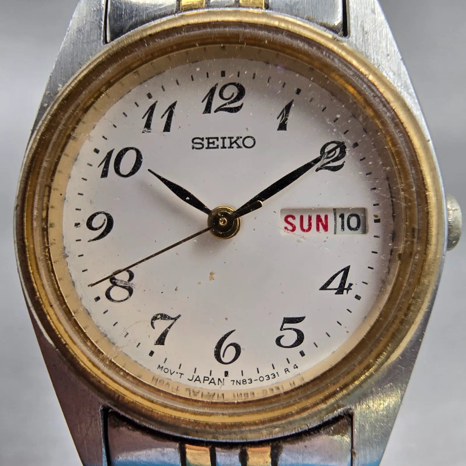 Seiko Watch Women 24mm White Dial Two Tone Daydate Round 7N83-0011 New Battery1