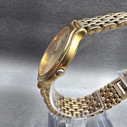 Seiko Watch Men 34mm Champagne Dial Gold Tone Round V701-6J60 New Battery VTG2
