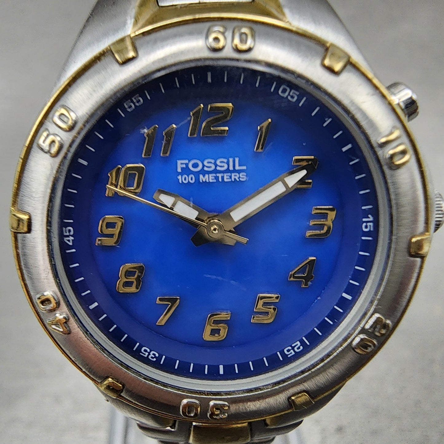 Fossil Blue Dive Watch Women 29mm Blue Dial Two Tone AM3951 New Battery1