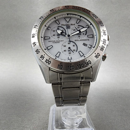 Citizen Thunderbird Chronograph Watch Men 40mm White Dial Steel Date Solar Runs